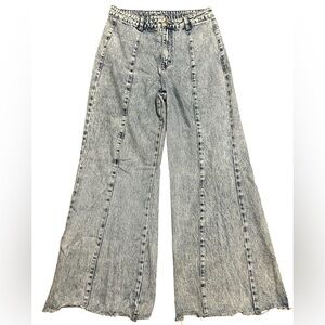 High-waisted acid wash wide leg jeans